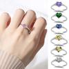 Women Ring Shiny Cubic Zirconia Inlaid Temperament Geometric Bright Luster Decoration Emerald Heart-shaped Promise