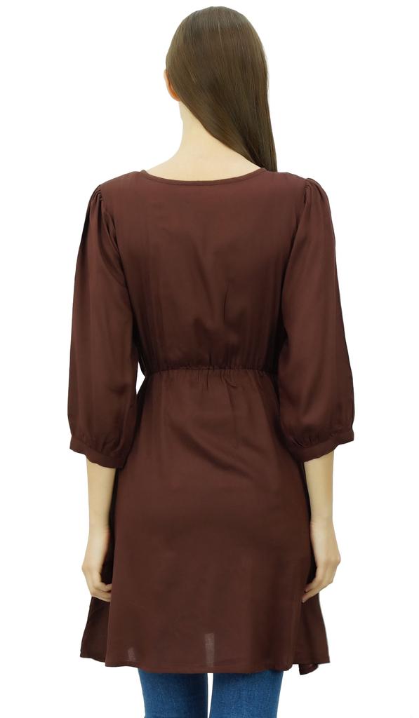 Phagun Women Tunic Top Short Kurti Elastic Waist Indian Ethnic Blouse