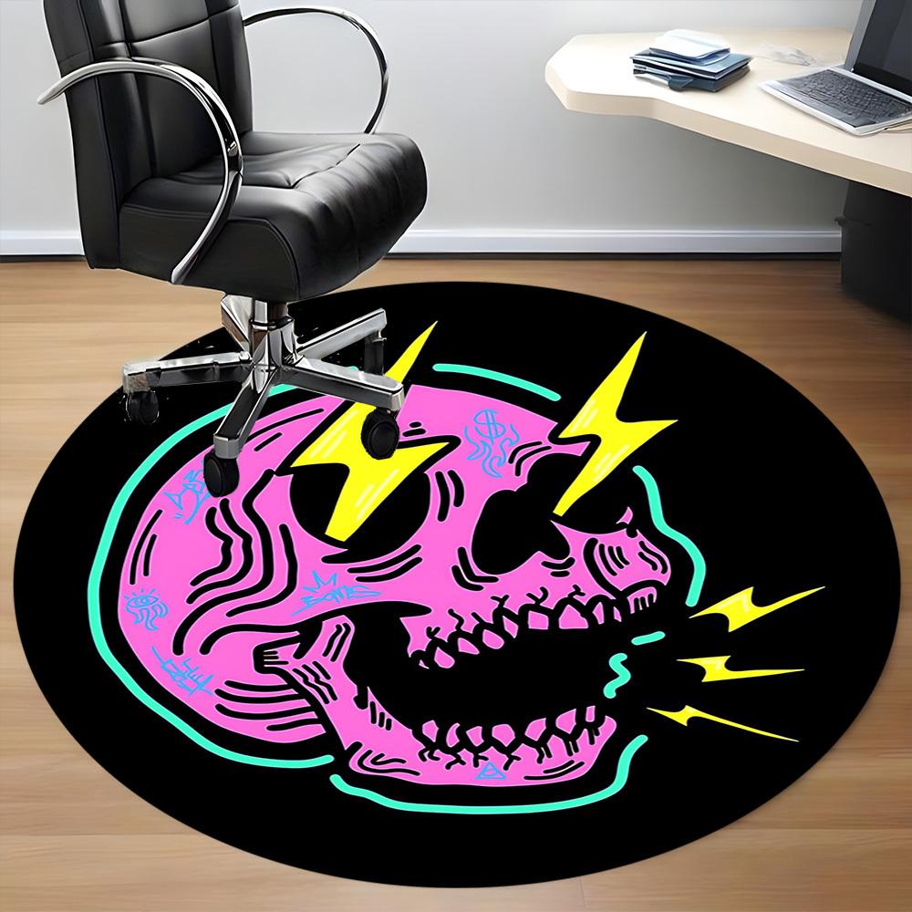 1pc Skull Lightning Office Round Area Rug, Mat Suitable For Office, Under Office Chairs Bedroom Living Room Home Decor, Room Deco