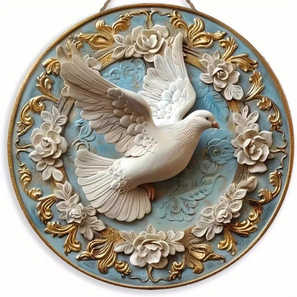 1pc 2d Flat Round Wooden Flat Sign - 20cm, Dove of Peace Theme, Suitable for Home, Office, Garage, Coffee Shop, Bar, Holiday Party Decoration, Gift