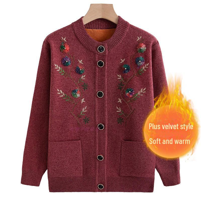 Зимний кардиган Grandma's Plus Velvet для женщин среднего и пожилого возраста - плотный, уютный топ на весну и осень