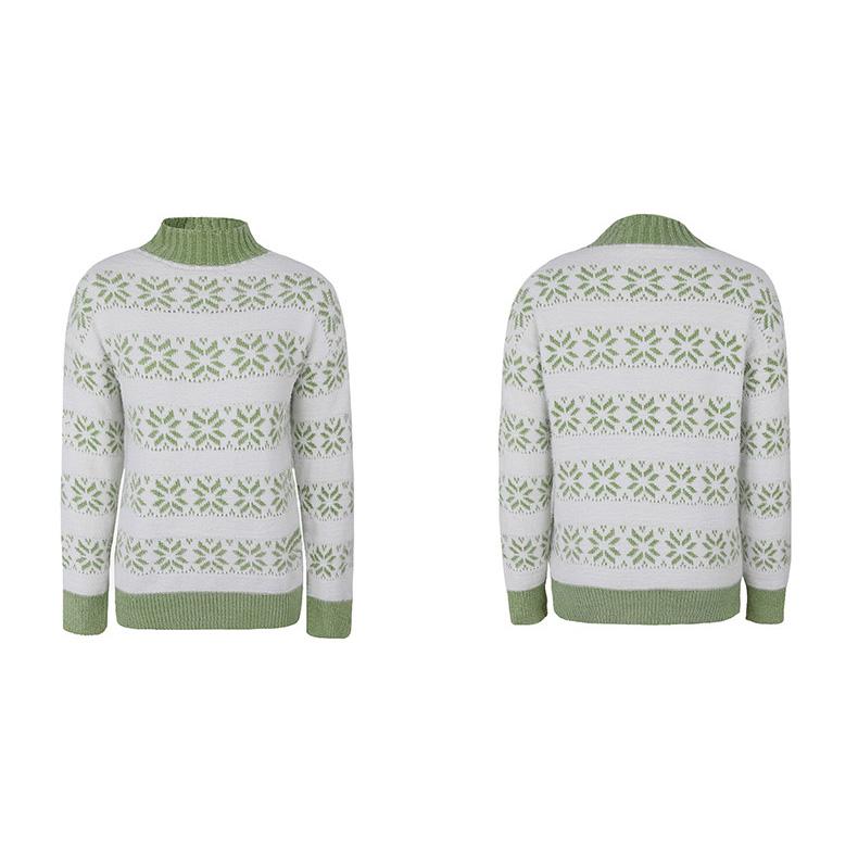 Осень-зима Винтажный свободный топ с длинными рукавами Принт Кардиган Трикотаж Воротник-стойка Рождественский свитер