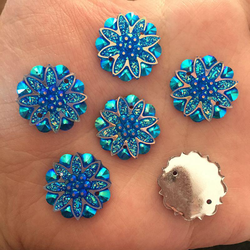 AB Смола Цветок Стразы Свадебное украшение с плоской задней частью 2 отверстия 20шт. 18мм