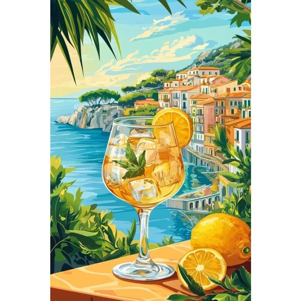 Lemon Orange Fruit Canvas Print Aperol Spritz on The Amalfi Italian Wall Art/Poster for Modern Living Room Kitchen Home Decor