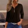 Жен. Футболка Футболка С принтом Пуговицы Рукав 3/4 Повседневные Выходные Мода Классический Классический V-образный вырез Обычный Верх