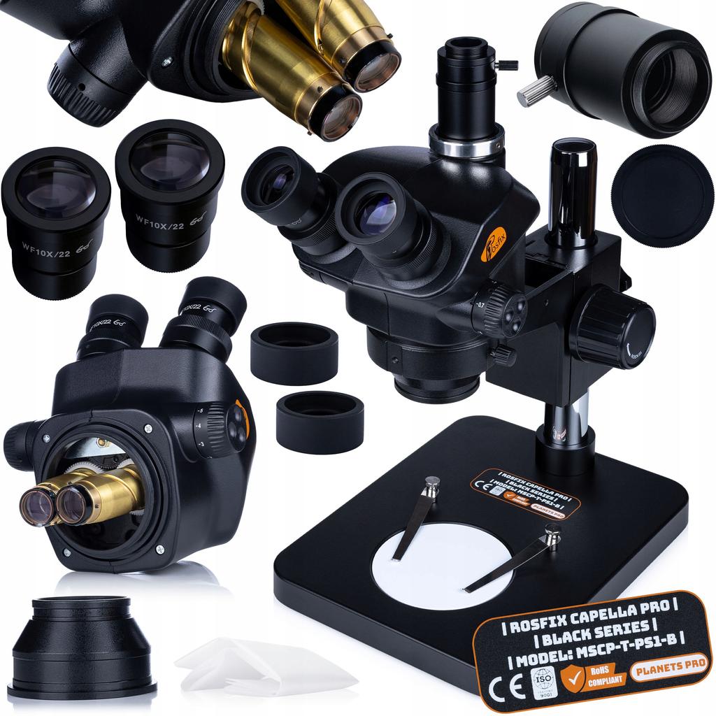 Rosfix Mikroskop Trinokularowy 7–45x z Kamerą 16MP 4K i Oświetleniem LED 56 – Zoom Optyczny | C-Mount | Inspekcja PCB | Serwis SMT