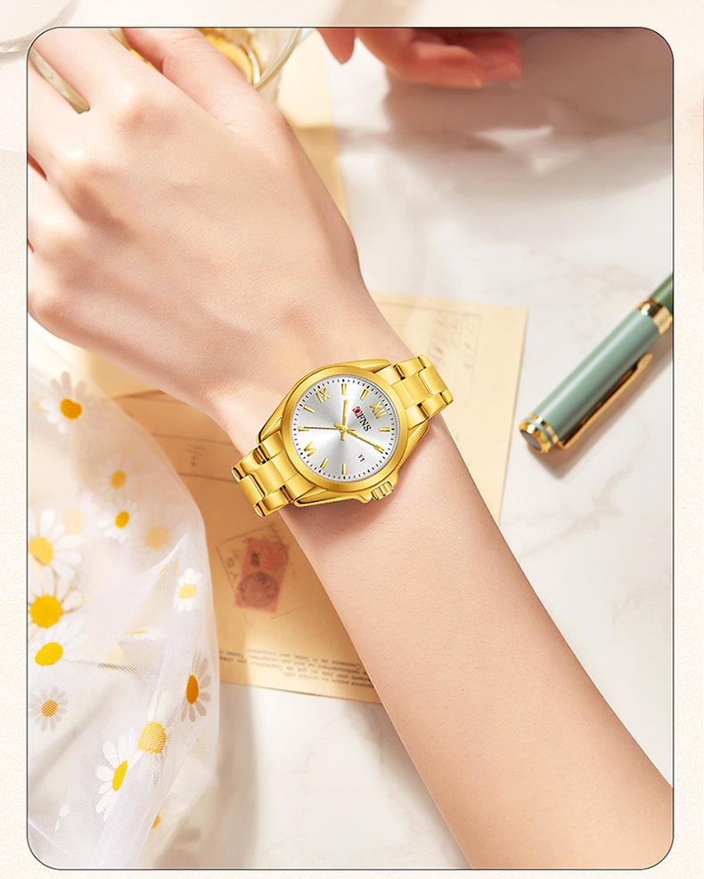 Fashion Ofns New Business Women Quartz Watch 3atm Waterproof Sun Pattern Dial Steel Strip Roman Scale Simple And Versatile