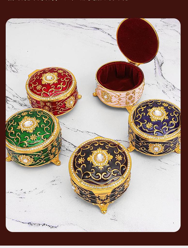 European Retro Luxury Princess Enamel Jewelry Box - Exquisite Metal Necklace Storage Box
