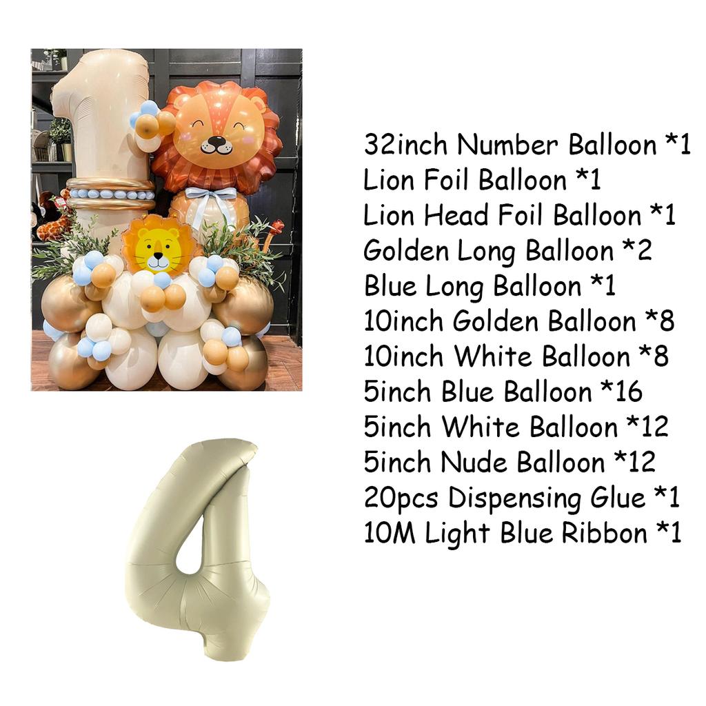Jungle Safari Animal Lion Number Balloons Set For Kids 1 2 3 Year Birthday Party Decorations Wild One Avocado Green Globos