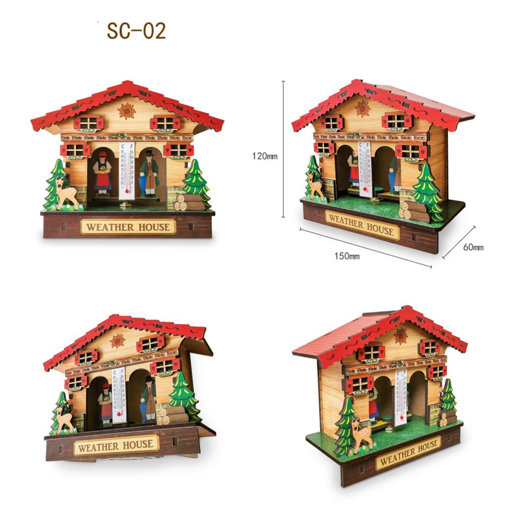 Креативный деревянный настенный домик погоды с барометром, термометром и гигрометром