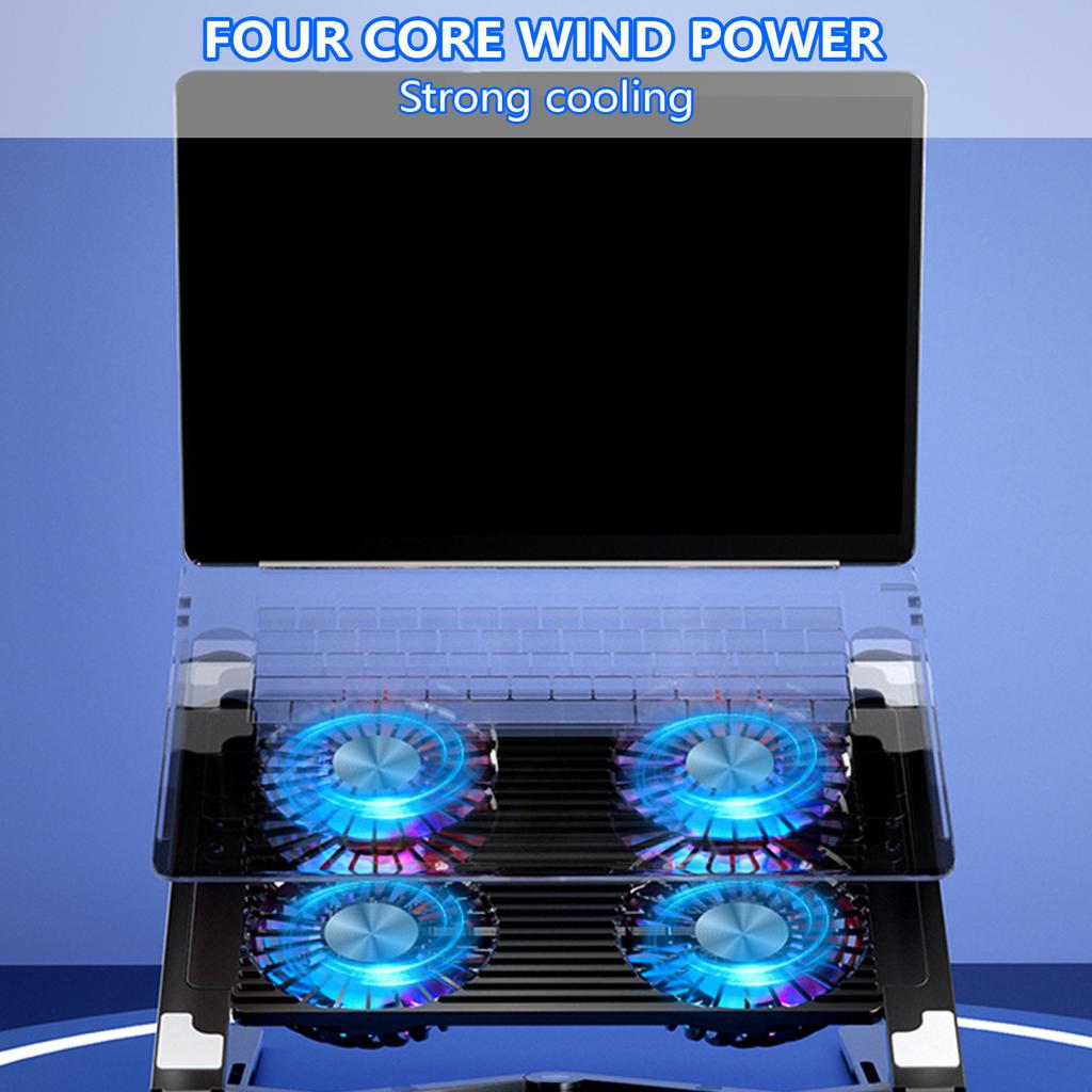 Aluminum Laptop Cooling Pad LED Gaming Laptop Coolers Quiet Cooling Fan Folding Bracket for Laptop Height Stand