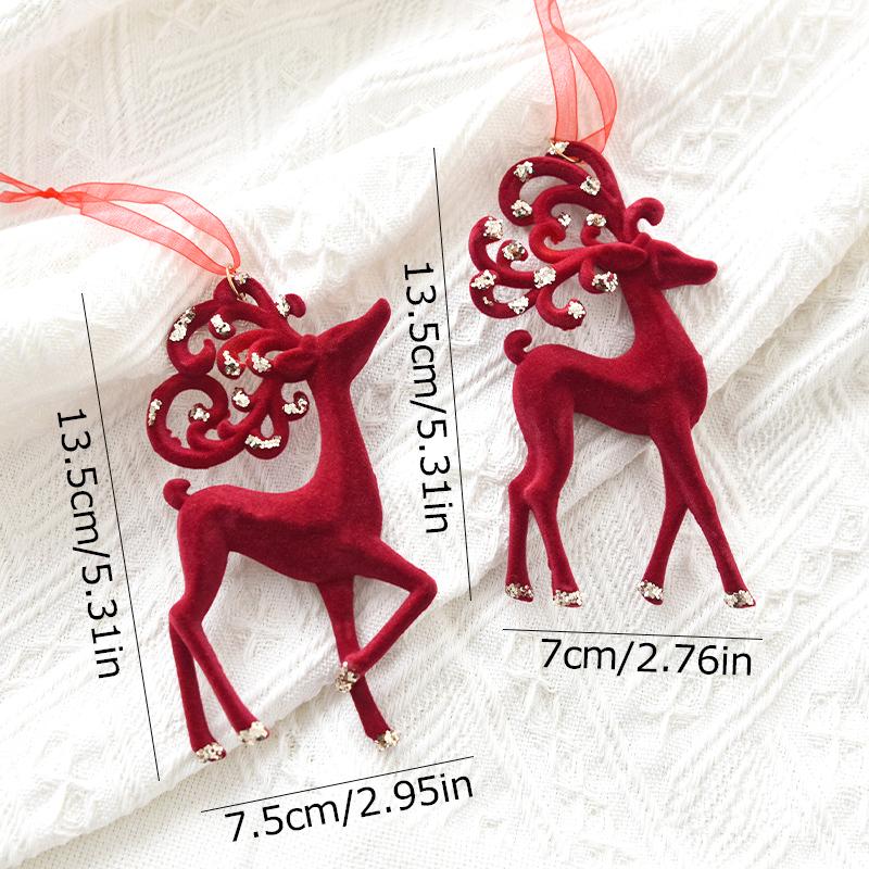 1/2pcs Elegant Christmas Velvet Pendant Red Plucked Deer Bell Pendant Plastic Home Decoration