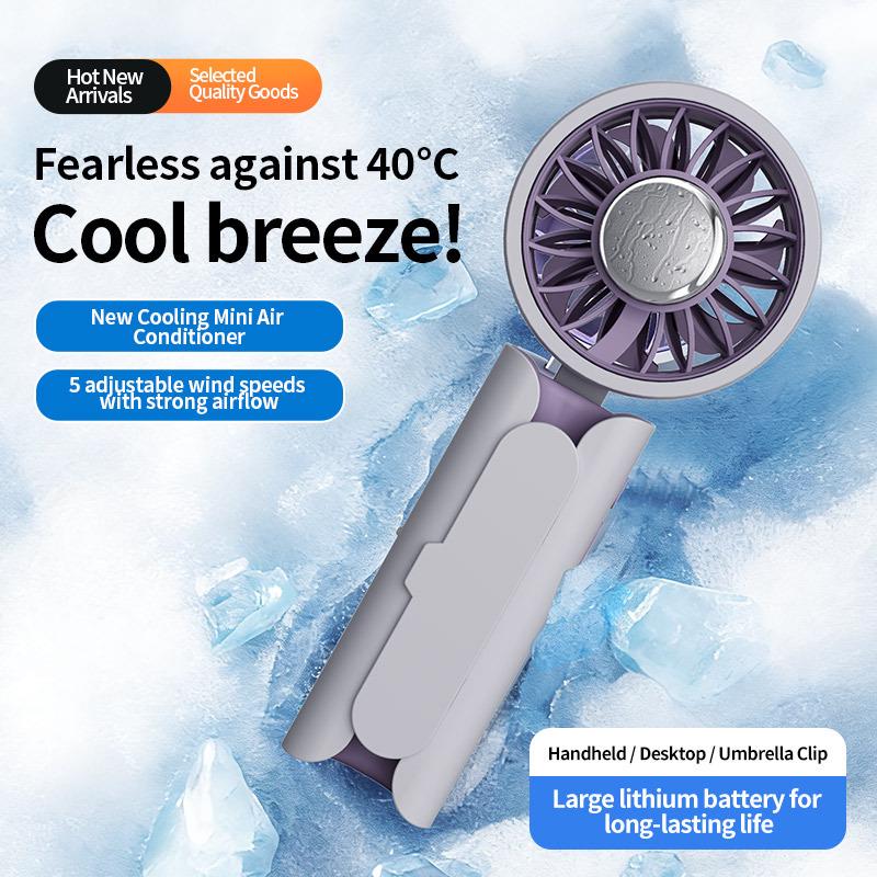 2026 Clip-on Umbrella Fan with Ice Pack: Portable, Long-lasting Battery, Folding Design for Outdoor Camping and Cooling