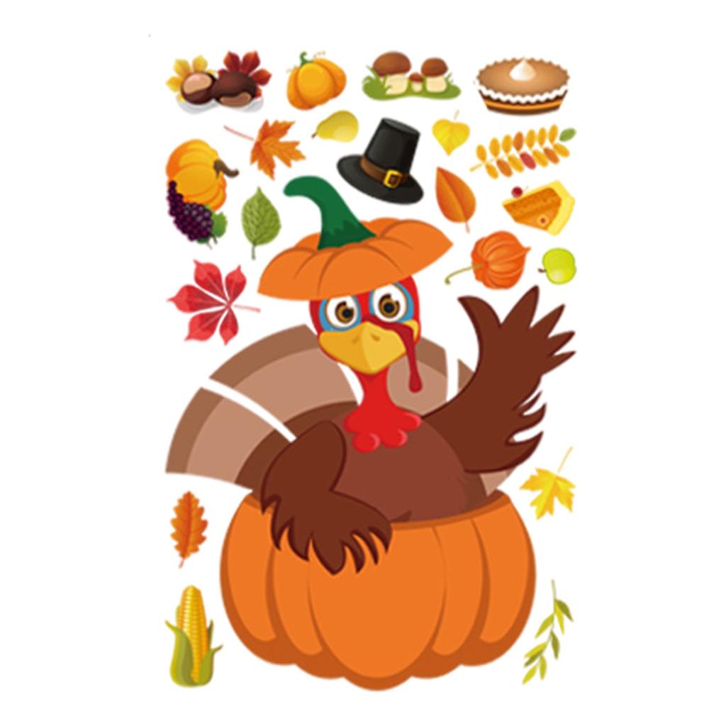 Наклейки на окно на День Благодарения, осенние листья, наклейки на окна, украшения, желуди Турции, сова, белка, клен, осеннее окно, цепляться