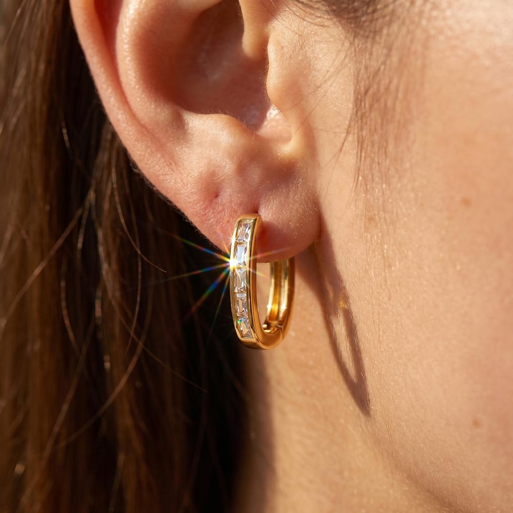 Delicate Square Cubic Zirconia Tiny Hoop Earrings for Women Stainless Steel Statement Stackable Fashion Party Jewelry Gifts