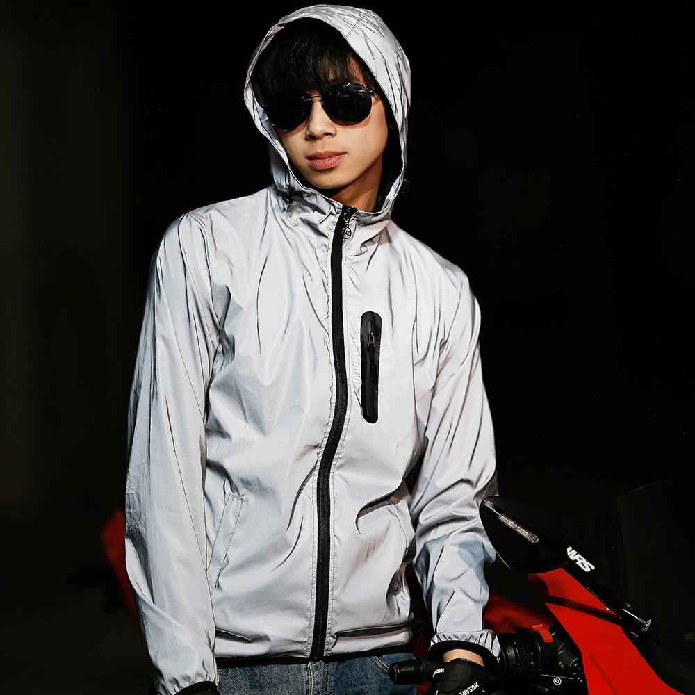 Wosawe Светоотражающая велосипедная куртка с капюшоном Серебристая велосипедная непромокаемая дышащая велосипедная ветровка