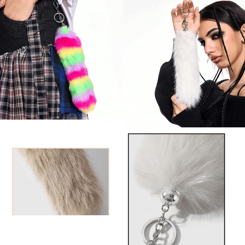 Стильный брелок с хвостом из искусственного меха, привлекательный плюшевый брелок-подвеска для молодых любителей моды