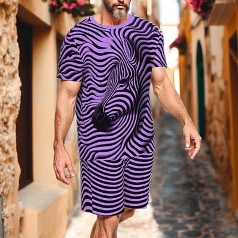 Мужской комплект из 2 футболок с принтом зебры, летние топы с коротким рукавом, короткие брюки с круглым вырезом, спортивная повседневная одежда для активного отдыха