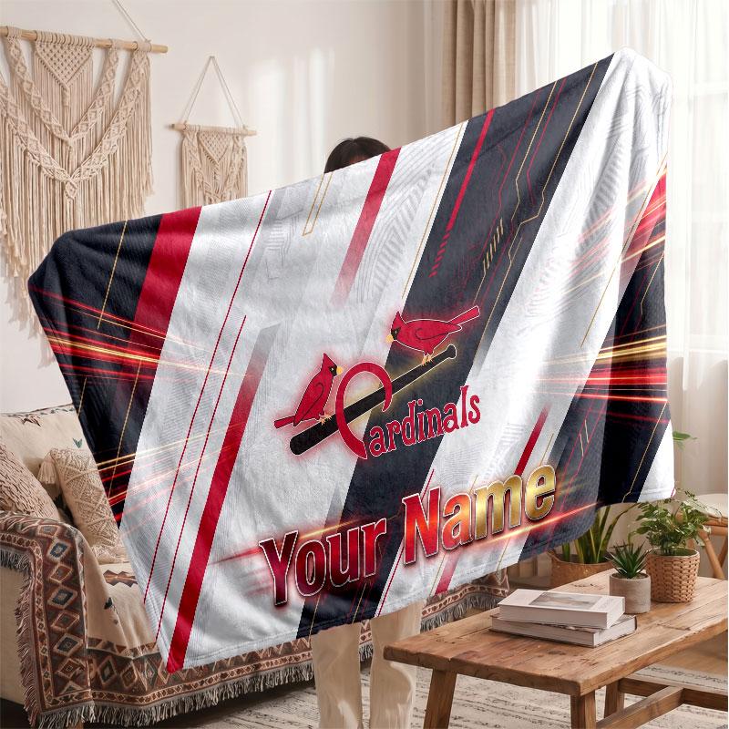 St. Louis Cardinals Flannel Blanket, Custom Name Text Personalized Soft Throw Blanket Home Decor Gift