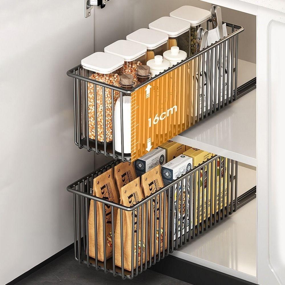 Large Capacity Slide-Out Drawer Storage Box Carbon Steel Spice Box Storage Rack  Sideboard