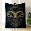 Golden Ram Head with Mystical Symbols printed Flannel blanket for bedroom, living room, sofa, and nap
