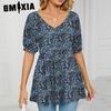 Женские модные повседневные блузки и рубашки с короткими рукавами и v-образным вырезом с цветочным принтом