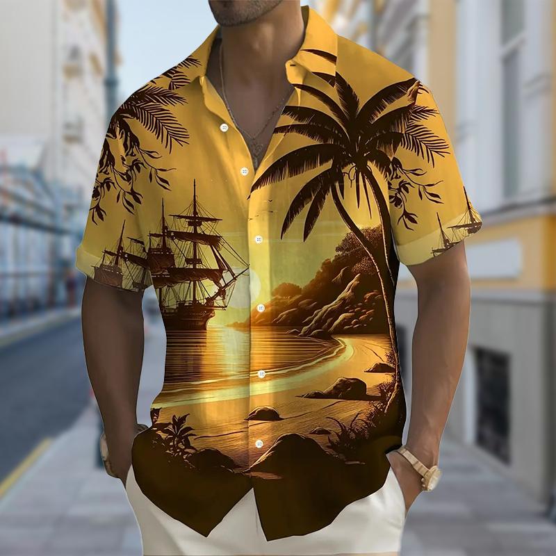 Мужская освежающая и красивая рубашка с 3D-принтом «Деревья», рубашка на пуговицах, повседневная рубашка, летняя рубашка с коротким рукавом, повседневная одежда для отпуска