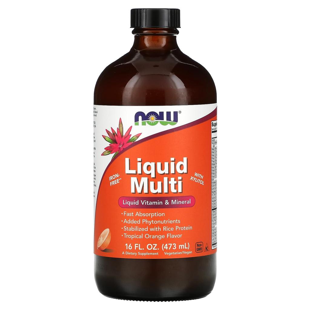 Now Foods Liquid Multi, with Xylitol, Tropical Orange, Iron-Free, 16 Fl Oz (473 Ml)