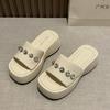 2025 New One-word Slippers for Women's Summer Outer Wear Muffin Heightening Sandals Platform Rhinestone Beach Cool Slippers for Women's Outer Wear