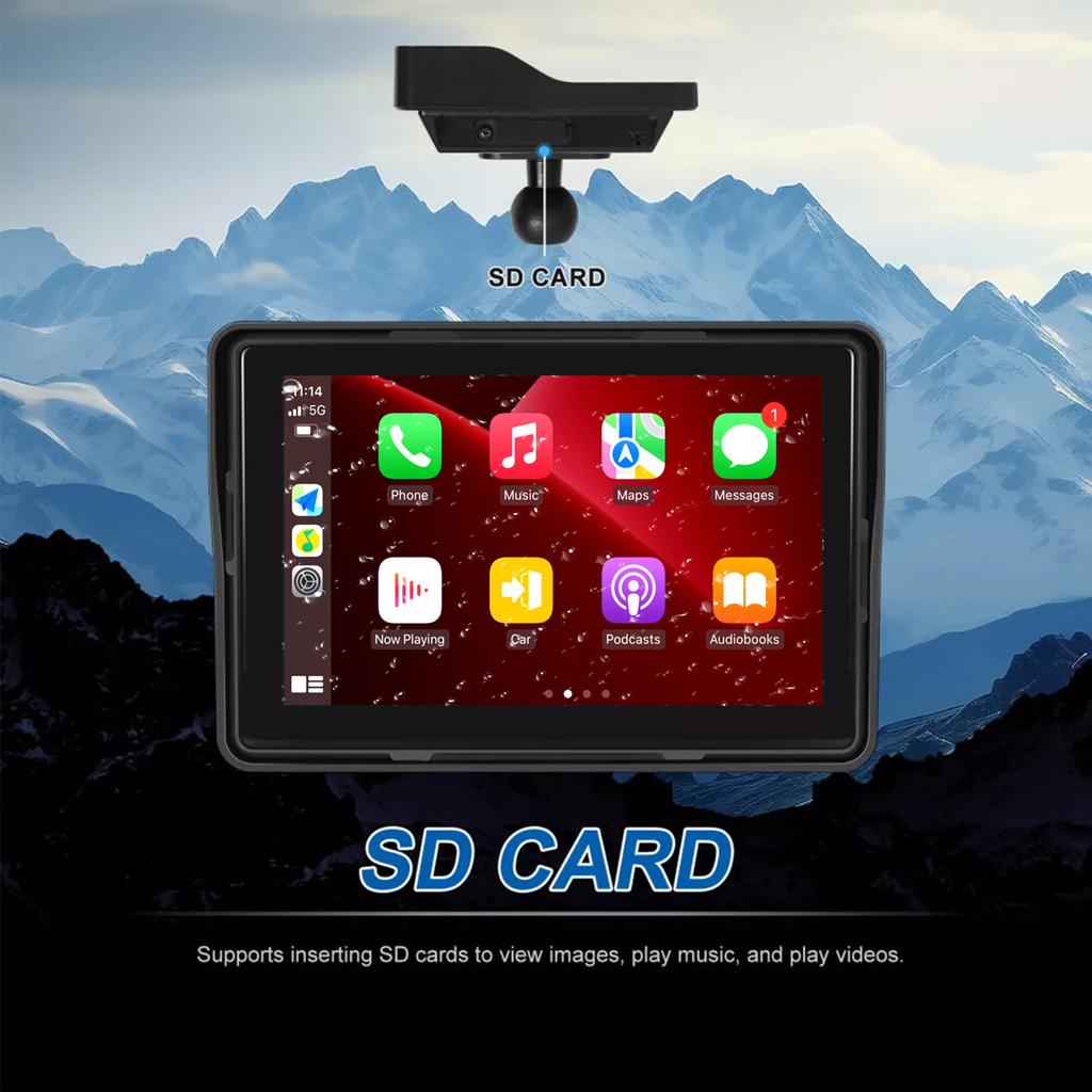 MT 002 5-дюймовый портативный видеорегистратор для мотоцикла, беспроводной Apple Carplay, Android, автонавигация, GPS-экран, водонепроницаемый дисплей IPX7, двойной BT