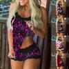 Women Print Pajamas Sleeveless Lace Cami Shorts Lingerie Sleepwear Set