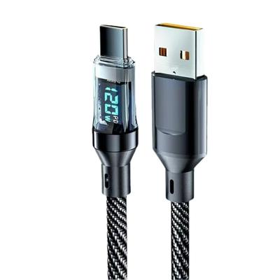 Кабель Type C - USB 120 Вт со светодиодным цифровым дисплеем, быстрая зарядка, кабель для зарядки USB C, шнур для передачи данных