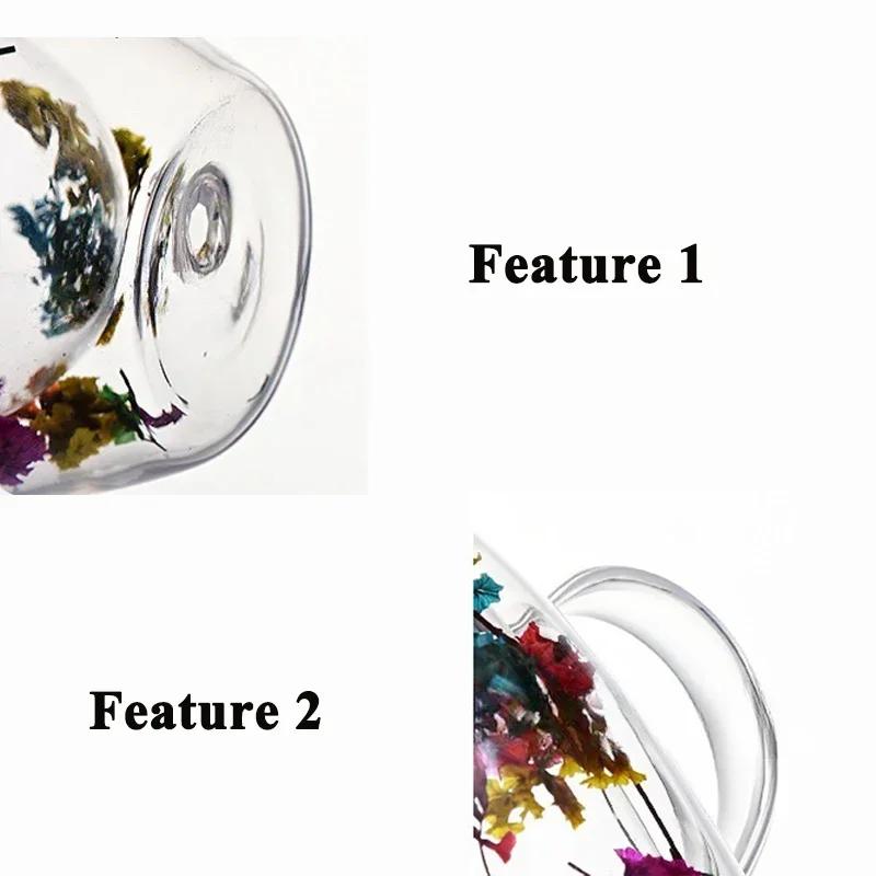 350 мл Двойная стеклянная чашка с ручкой, украшенная сушеными цветами, кружка для кофе и молока, термостойкая кухонная утварь для подарков друзьям