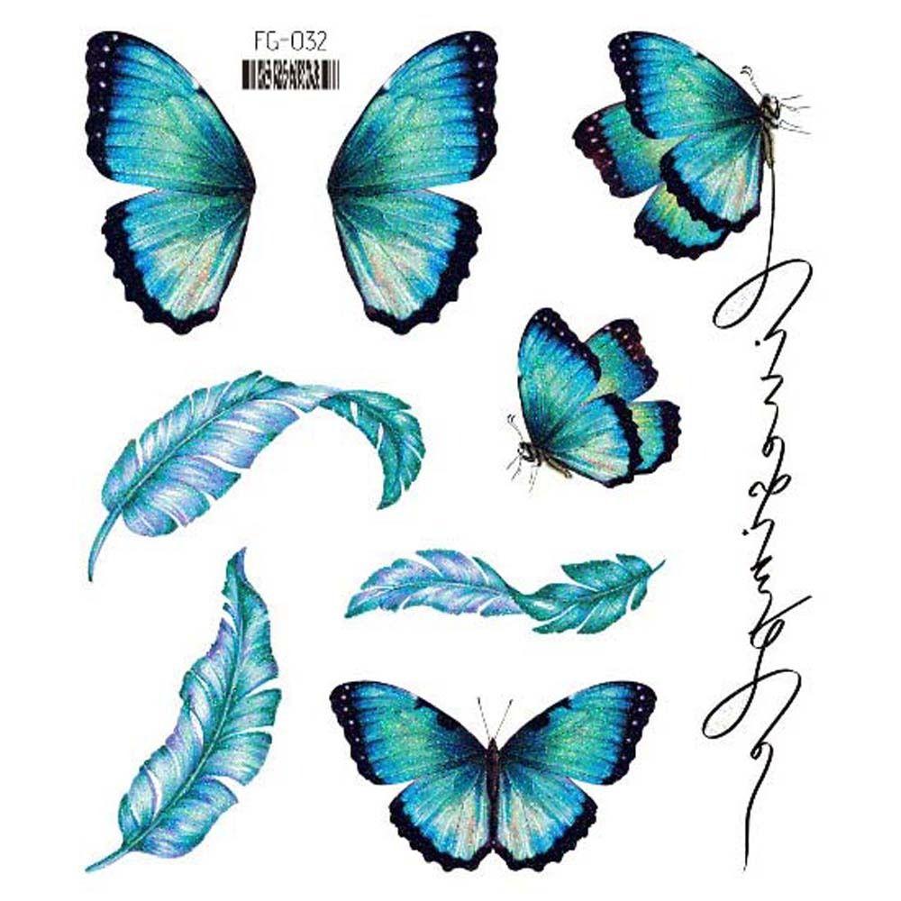 Временные татуировки Лунное лицо Крылья Поддельная татуировка Наклейки татуировки бабочки Наклейки татуировки цветы