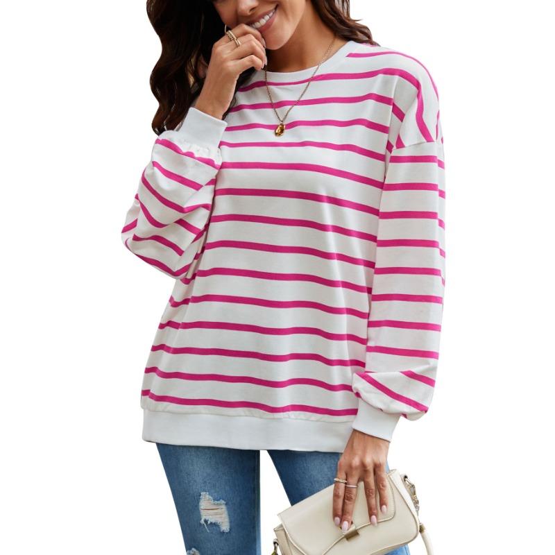 Женская осенняя свободная повседневная толстовка с длинным рукавом в полоску большого размера