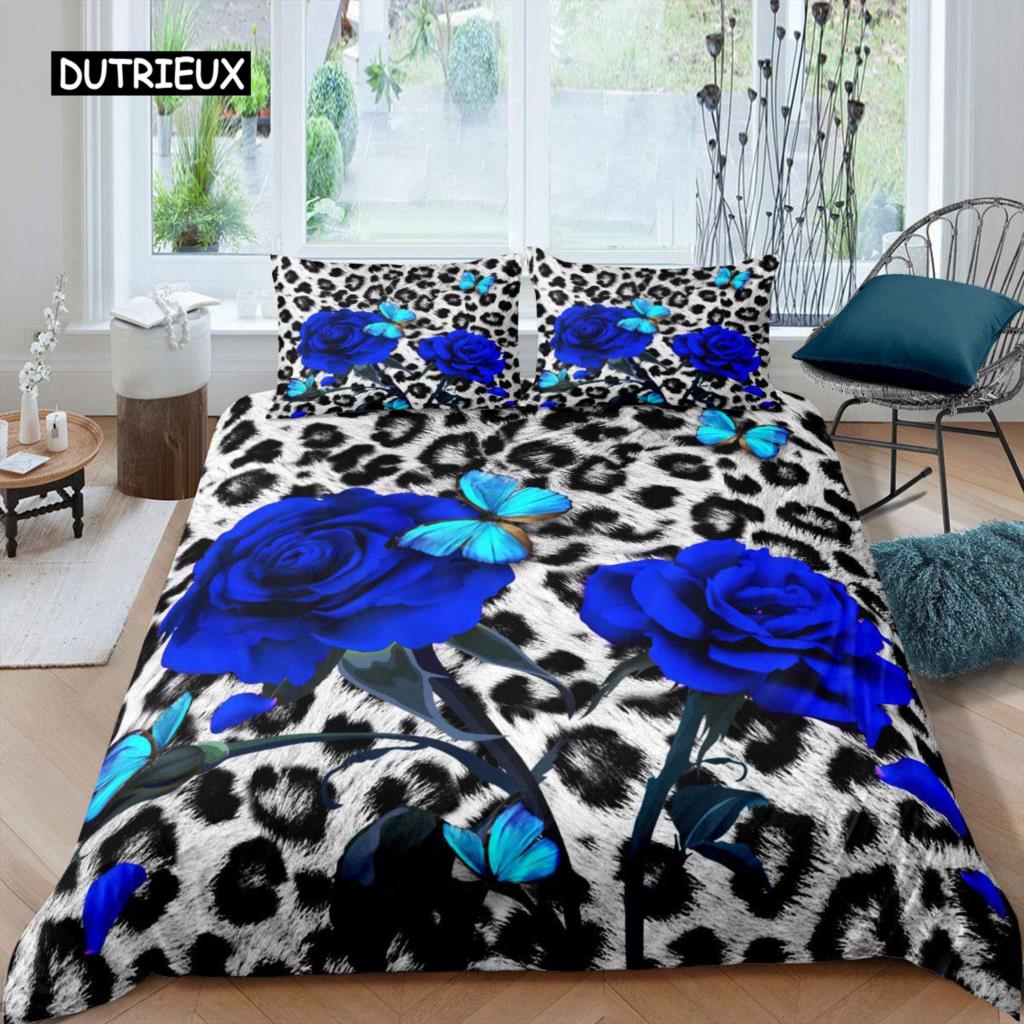 Комплект постельного белья с розами для женщин, шикарный фиолетовый комплект постельного белья с цветочным принтом, романтические цветы, блестки, королевского размера, покрывало для пар