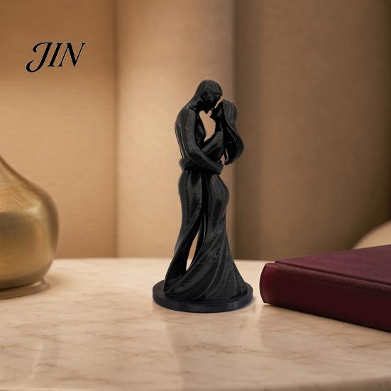 Dust Wipe Figurine 3D Printed Black & White Couple Hugging Statue, Minimalist Modern Sculpture with Abstract Embrace Artistic Textured Ornament Form,