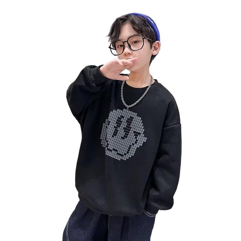 2024 Толстовка с длинным рукавом с принтом смайлика для мальчиков - Весенне-осенний стиль для больших и средних детей