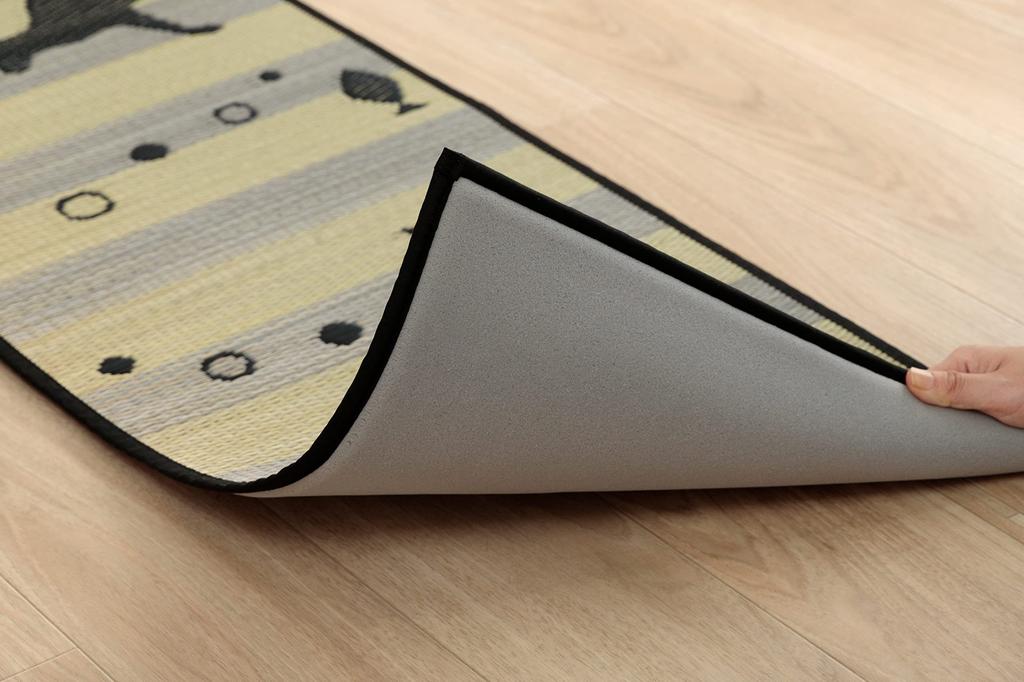 Коврик для кухни Ikehiko Igusa Rectangle F Nyakorun Black 43 x 180 см Cute Cat Cat Антибактериальный и дезодорирующий эффект Сделано в Японии Сделано в Кюсю Повседневный