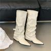 Ботильоны с острым носком и плиссированным голенищем женские на толстом каблуке 2025 панк-стиль рыцарские ботинки жареный уличный горячий стиль ботильоны на высоком каблуке