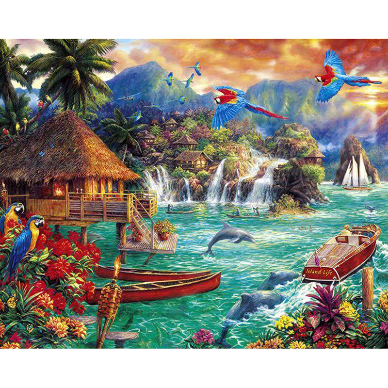 Diamond Mosaic Animals Family Diamond Embroidery River House Diamond Painting Cross Stitch Landscap