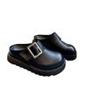 Hong Kong Style Golden Buckle Boken Shoes Big Head Sweet Cool Bag Head Half Slippers Women Wear Thick-soled Lazy Sandals In the Summer of 2024