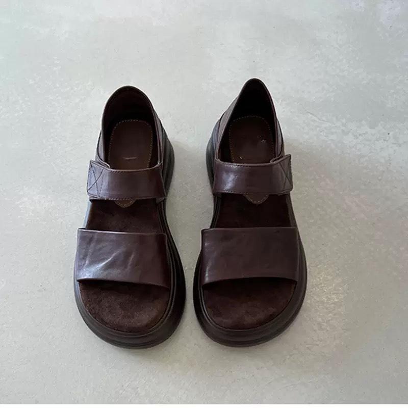 Сандалии на толстой подошве для женщин, ретро, повседневные, увеличивающие рост, универсальные, с мягкой подошвой