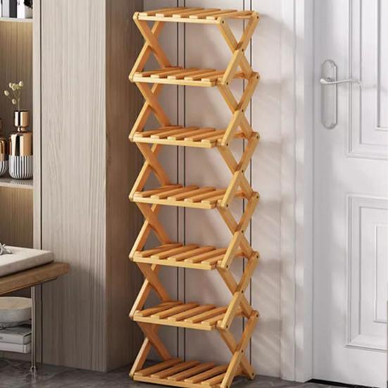 Многоуровневая складная бамбуковая полка для обуви без сборки, узкая, экономичная, для прихожей, кладовки, общежития