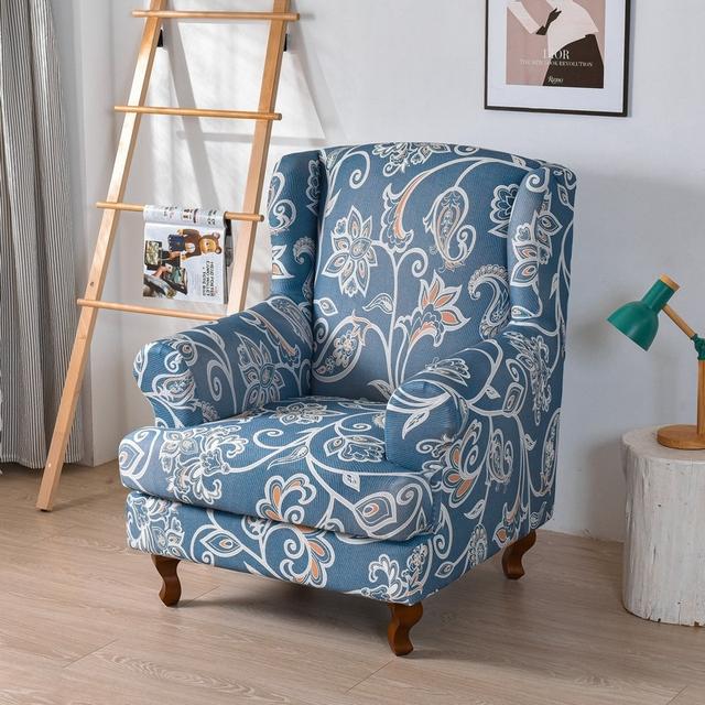 Geometric Wing Chair Cover Stretch Spandex Wingback Chair Covers Armchair Slipcover Furniture Protector Cover With Seat Covers