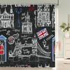 1 Pack Simple British Style Pattern Polyester Printing Shower Curtain Partition Bathroom Curtain Home Decorative Curtain