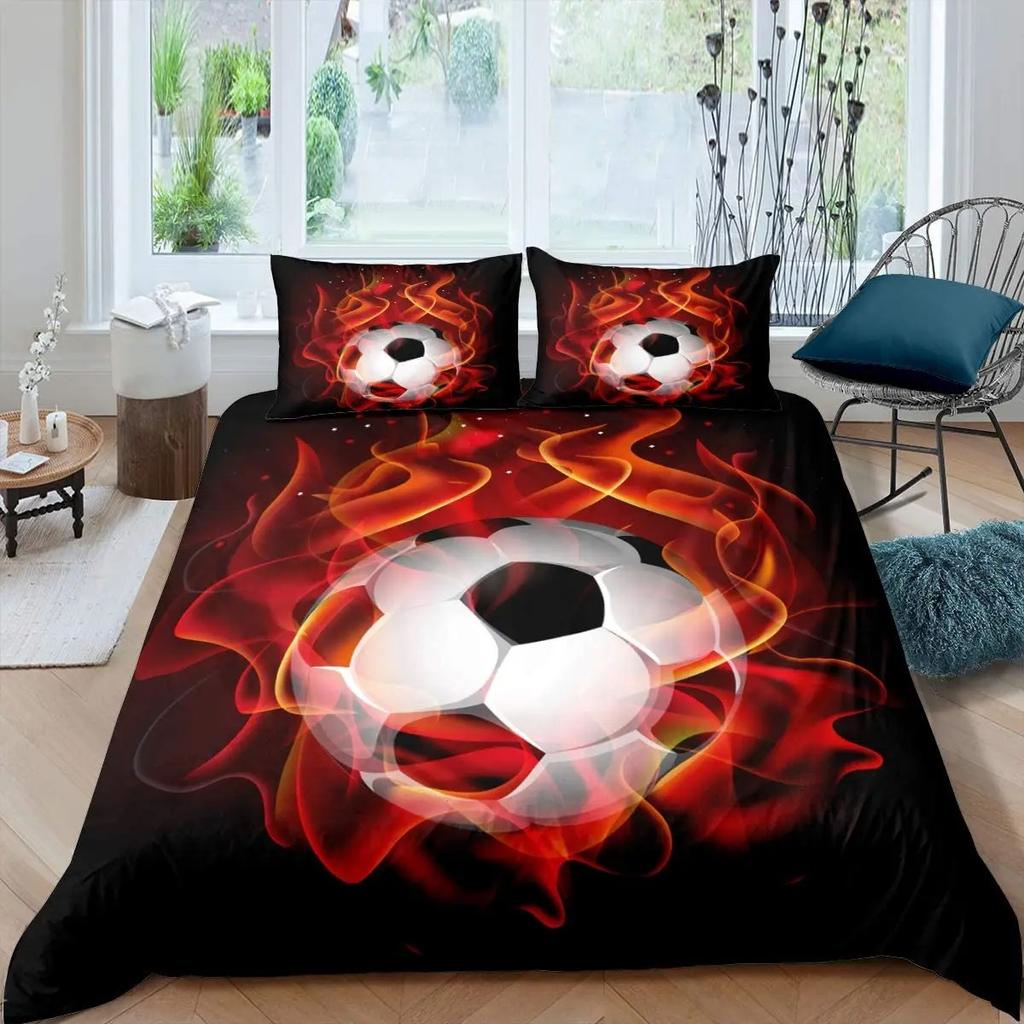 Футбольный комплект постельного белья King Queen Полноразмерный футбольный узор полиэстеровый пододеяльник для детей подростковый футбольный комплект постельного белья