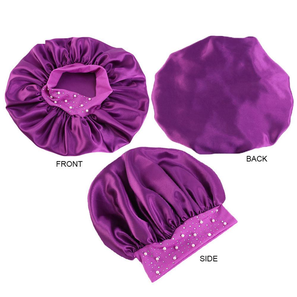 Satin Sleep Cap Rhinestone Bonnet Women Hat Night Hair Care Salon Shower Headband