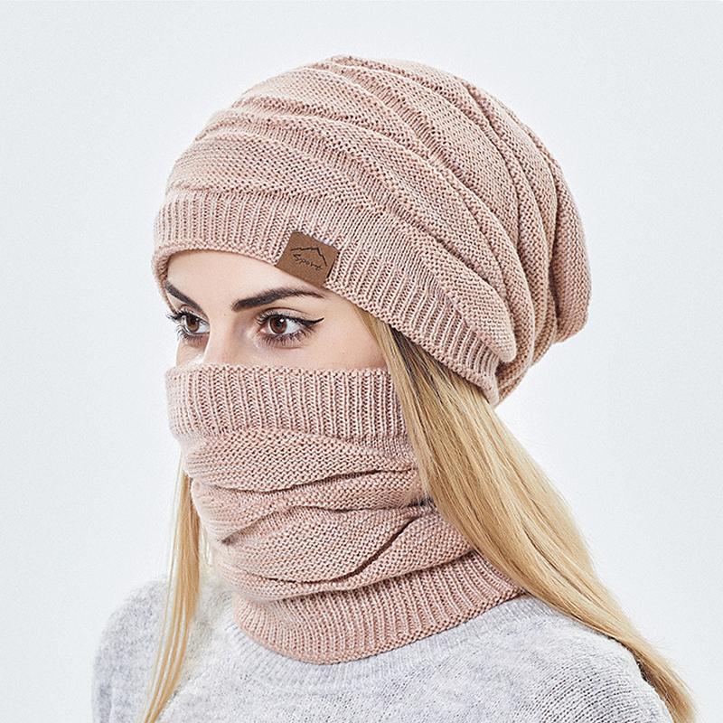 Теплая шерстяная шапка, женская вязаная шапка, осенне-зимняя мужская шапка Skullies, лыжная шапка, шарф, комплект, Балаклава, маска, капот Gorras, уличные кепки