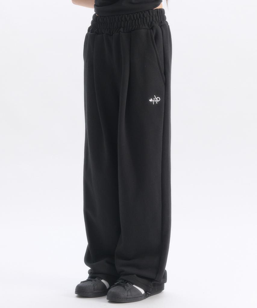 M Blur Angel And Ribbon Embroidered Pintuck 2-Way Wide Training Sweatpants Ap1002 (Black)